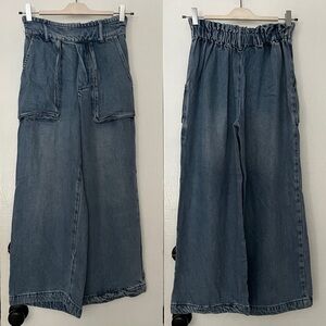 Young Fabulous & Broke "Sadie" Jeans Blue Wide Leg Baggy High Rise Pull On XS
